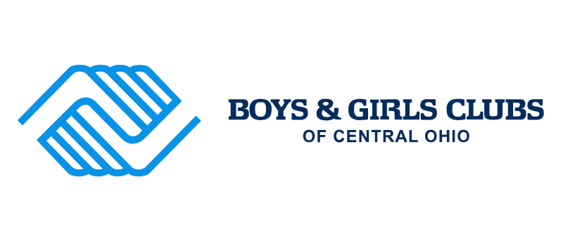Blue outlined logo of two hands forming a protective shape, next to the text “BOYS & GIRLS CLUBS OF CENTRAL OHIO” in dark blue on a light gray background.