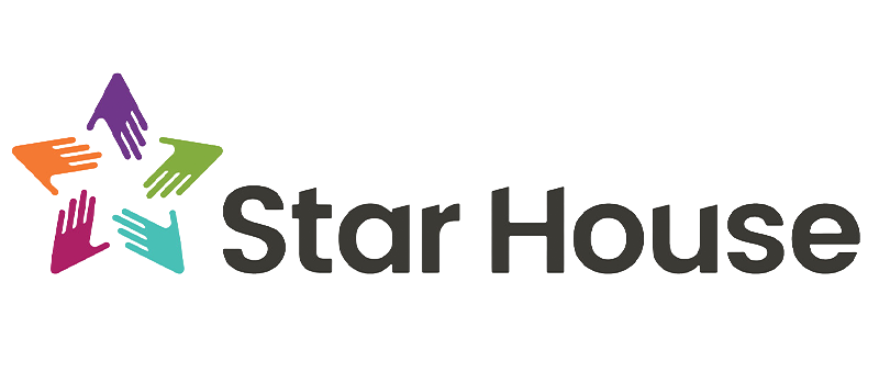 Logo featuring a star made of colorful hands in purple, orange, green, teal, and pink, next to the bold, black text Star House on a light background.