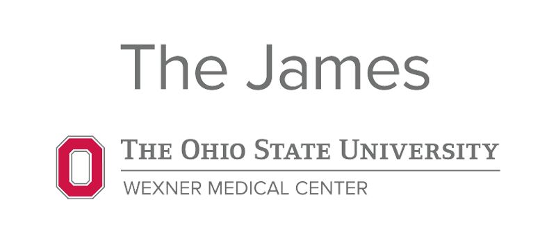 Logo with text: The James above The Ohio State University Wexner Medical Center with the Ohio State University red O emblem on the left.